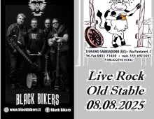 Locandina dell'evento dei Black Bikers dell'08 agosto 2025, all'Old Stable di Lignano Sabbiadoro.